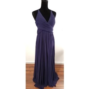 Haute Nights Ruched Mesh PeekABoo Back Sweetheart Neckline Gown Navy Blue Sz 13